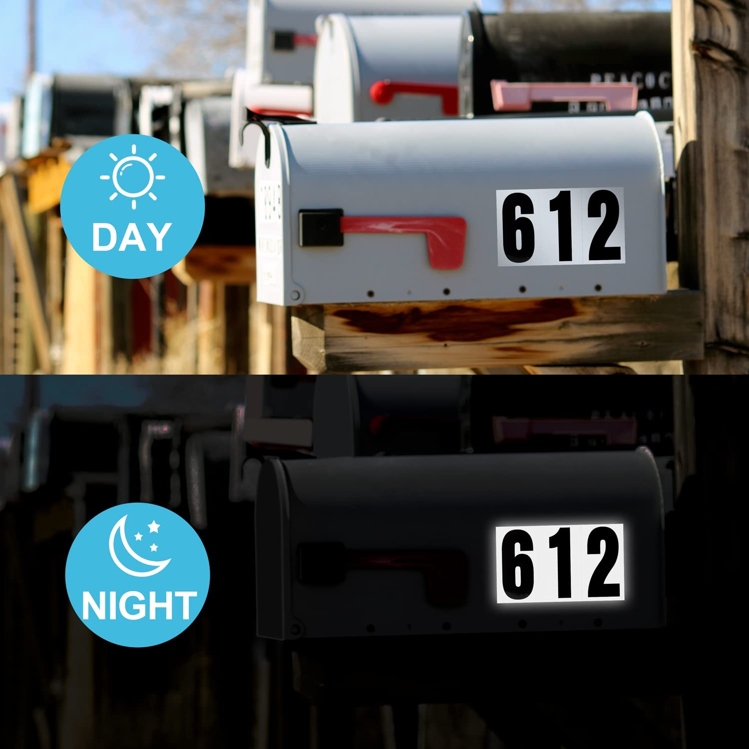 60 Numbers, Reflective Adhesive Mailbox Number Pack, 3″, Waterproof Number St…