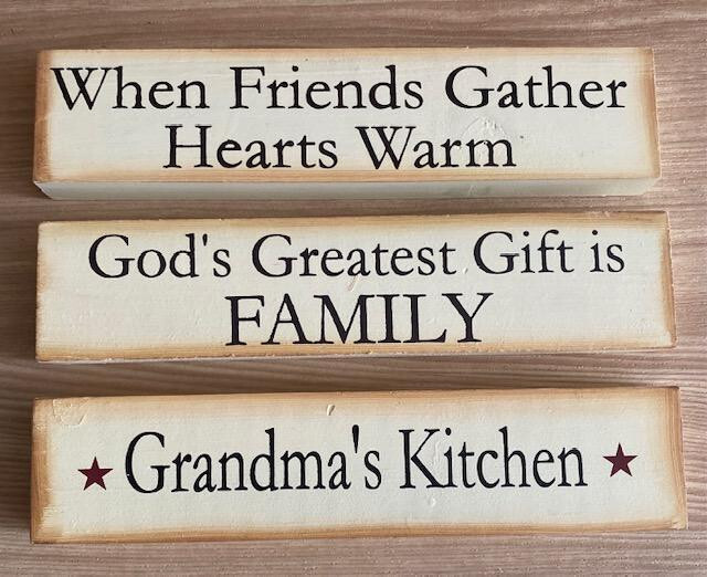 3 Wood Sign Decor Freestanding Sign Friend Gather Grandma Kitchen FAMILY Set #12
