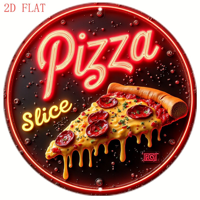 Neon Pizza Sign Unbranded Aluminum 8 Inch Round Melting Cheese Decor