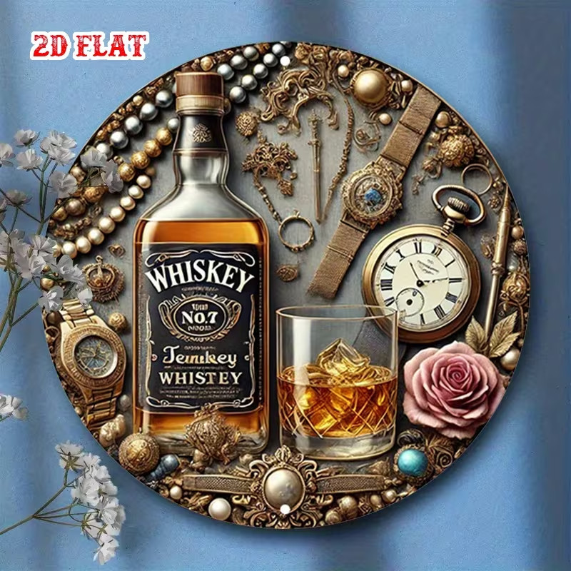 Whiskey Aluminum Metal Tin Sign, Retro Round Aluminum Sign, Misspelled sign