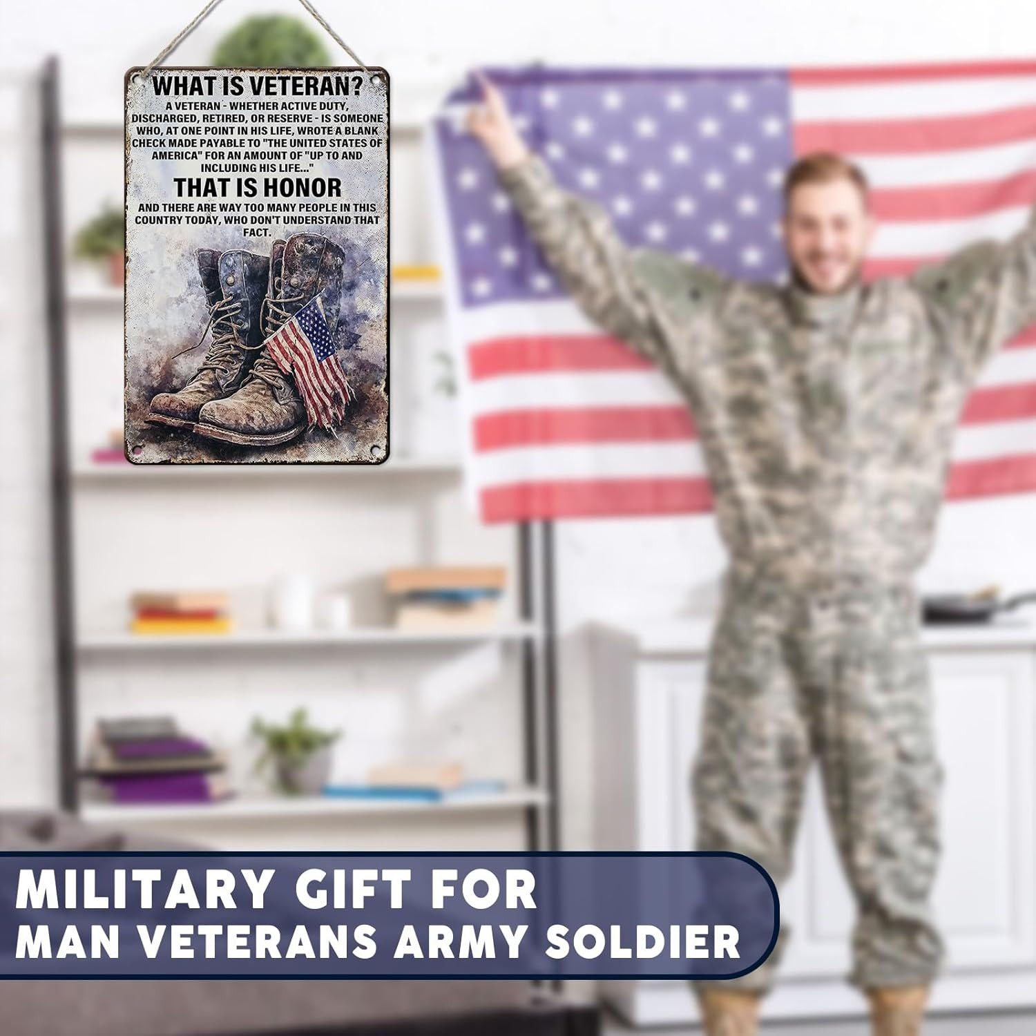 Military Decor Army Patriotic Metal Sign Wall Decor What Is a Veteran Metal Tin