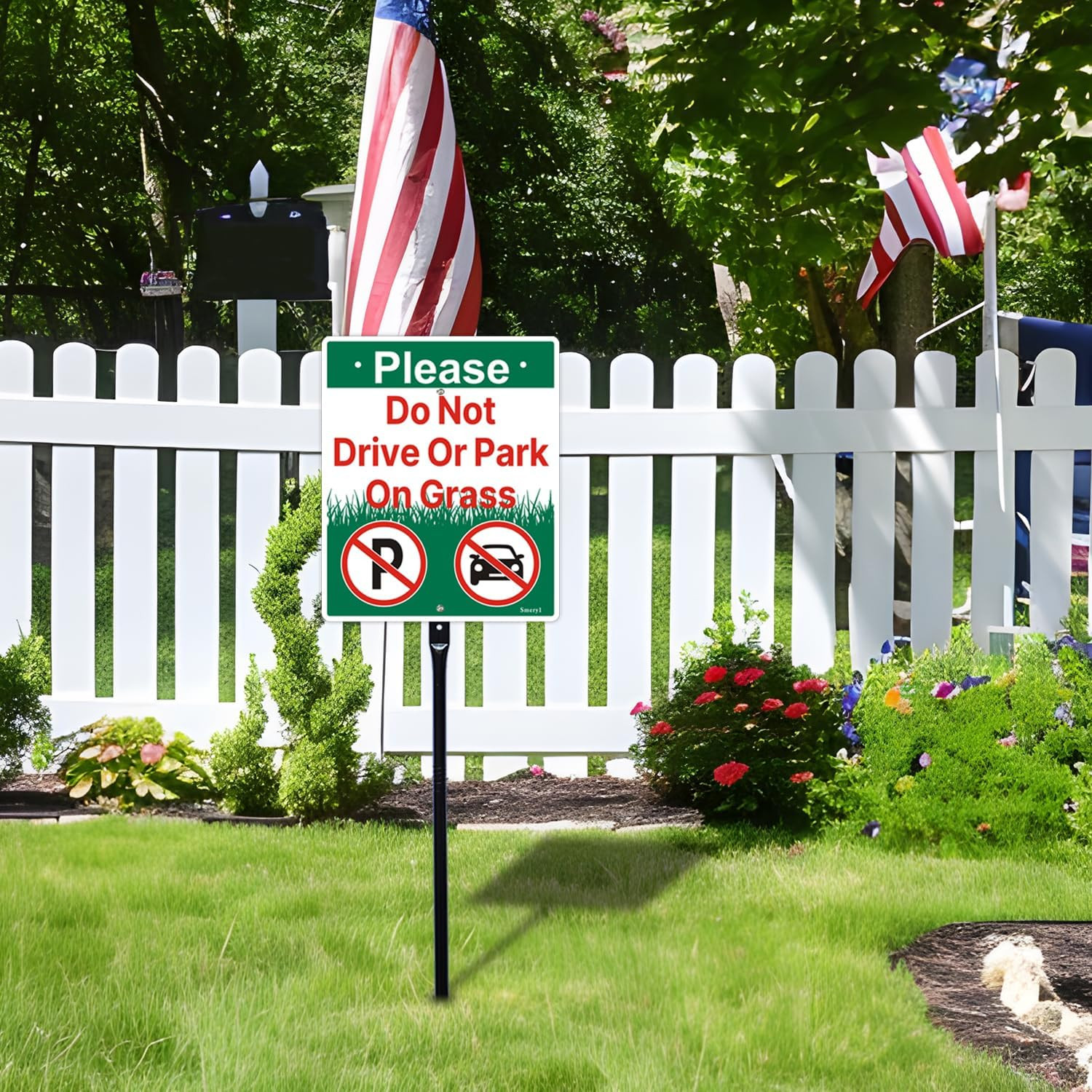 Please Do Not Drive or Park on Grass Sign with 35.4″ Stake for Yard, 12” X 10” D