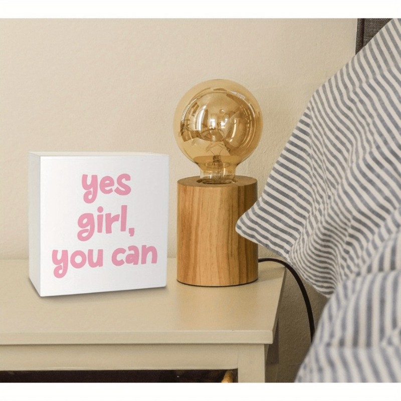 Yes Girl You Can Pink Inspirational Wooden Box Sign Positive Affirmation Decor