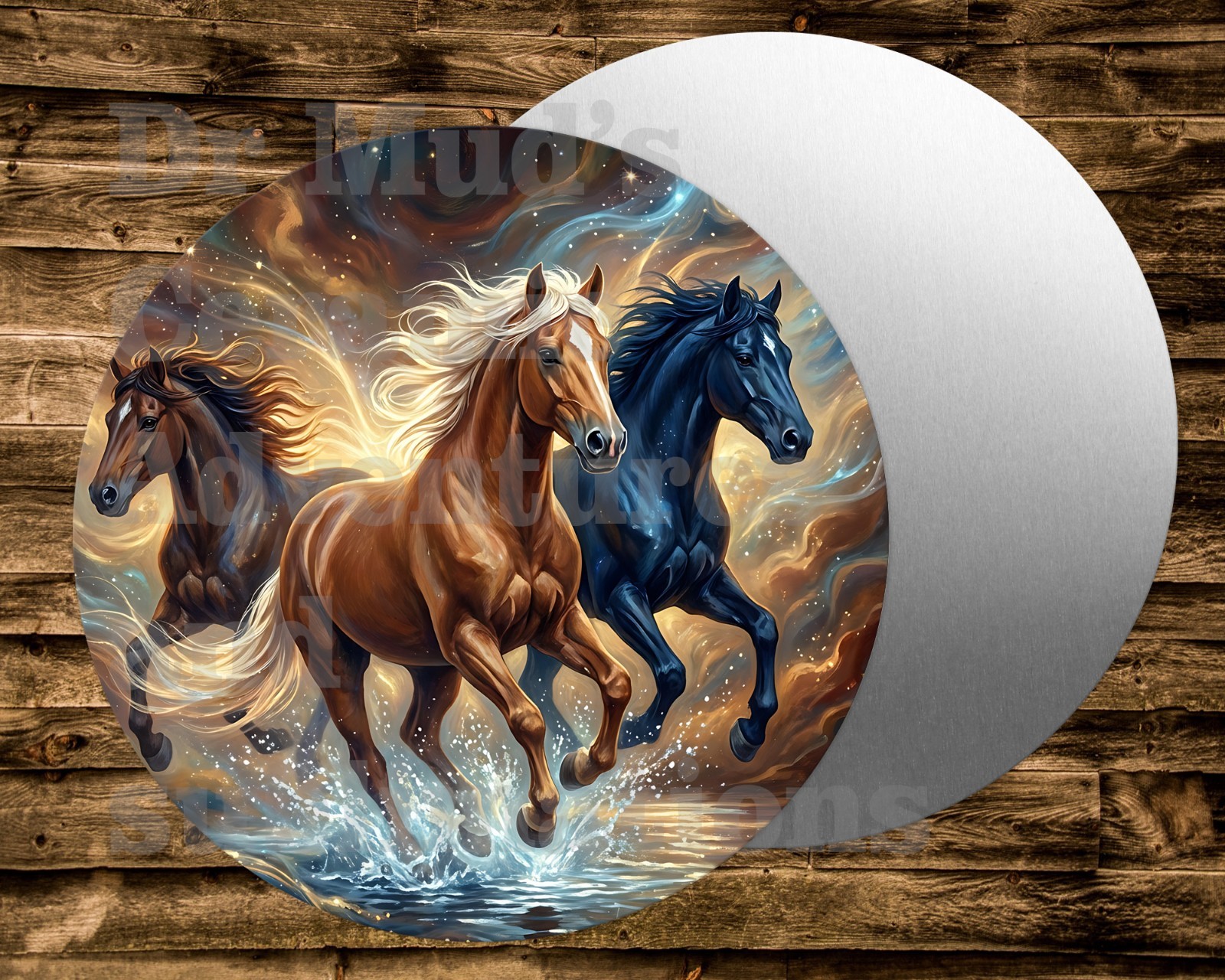 WILD HORSES Metal Round Sign Wreaths Crafts & miniatures