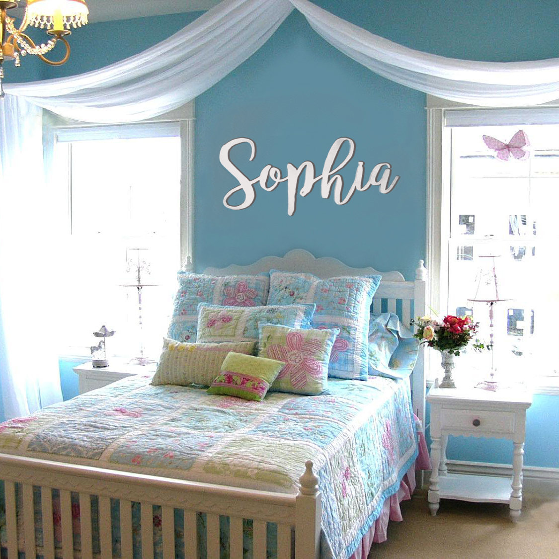 Custom Cursive Wooden Name Sign, Baby Name Wooden Kids Room Decor Art 12″ Tall