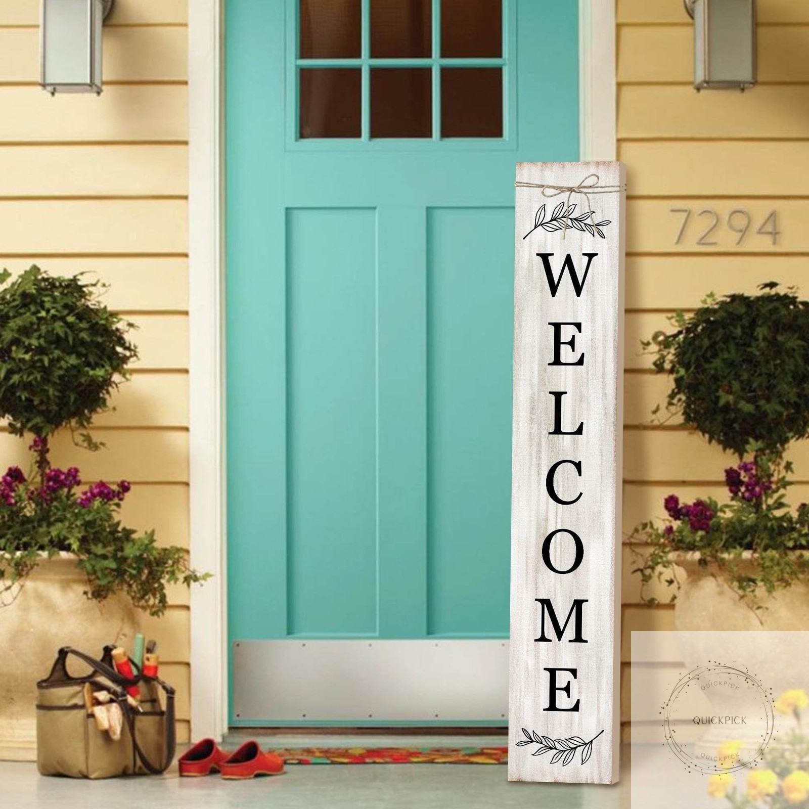 Welcome Sign for Front Porch Standing – Wooden Vertical Hanging Farmhouse Decor