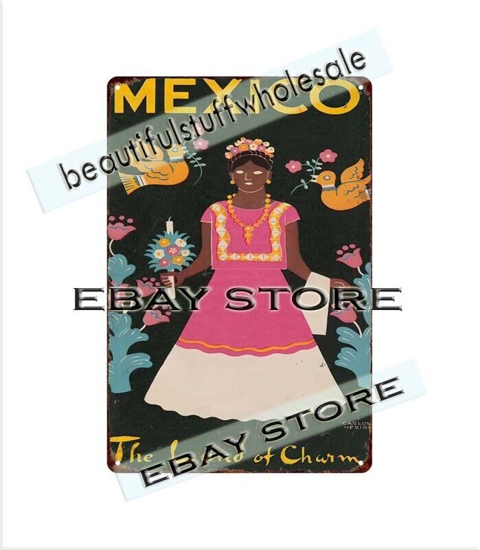 inspirational wall accents Mexico Land of Charm Mexican Travel metal tin sign