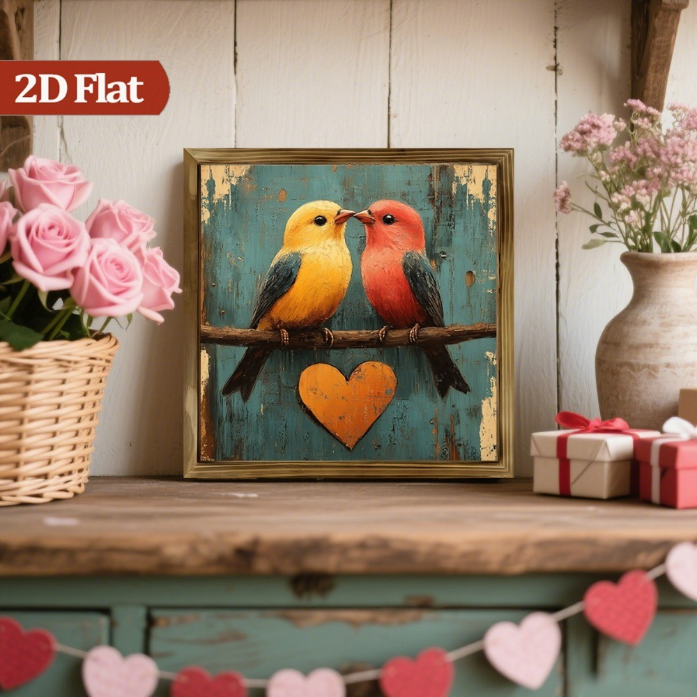 Vintage Love Birds with Hearts Wooden Sign Rustic Farmhouse Bedroom Cafe Decor