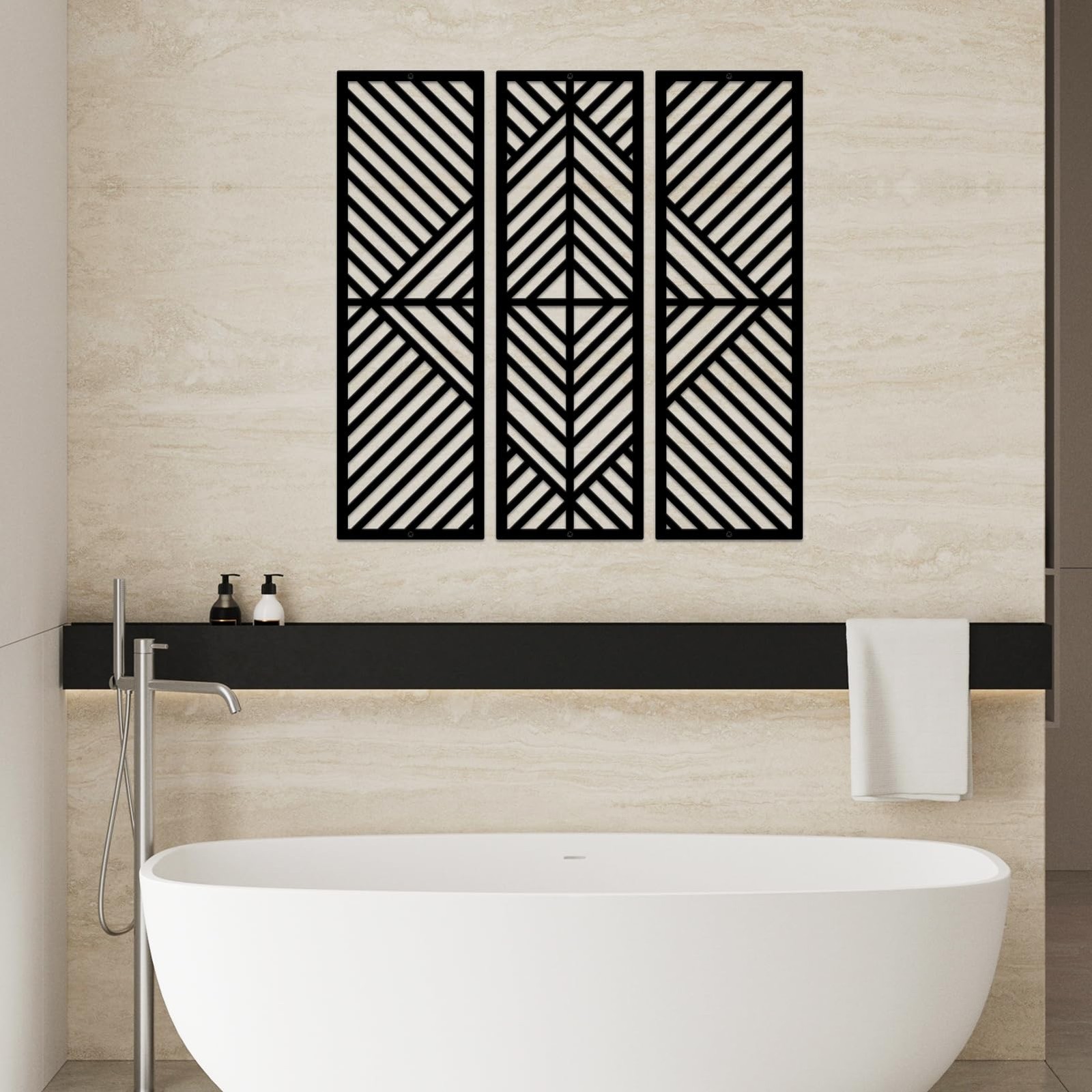 3 PCS Geometric Home Metal Wall Decor Abstract Minimalist Black 22×22 Inch