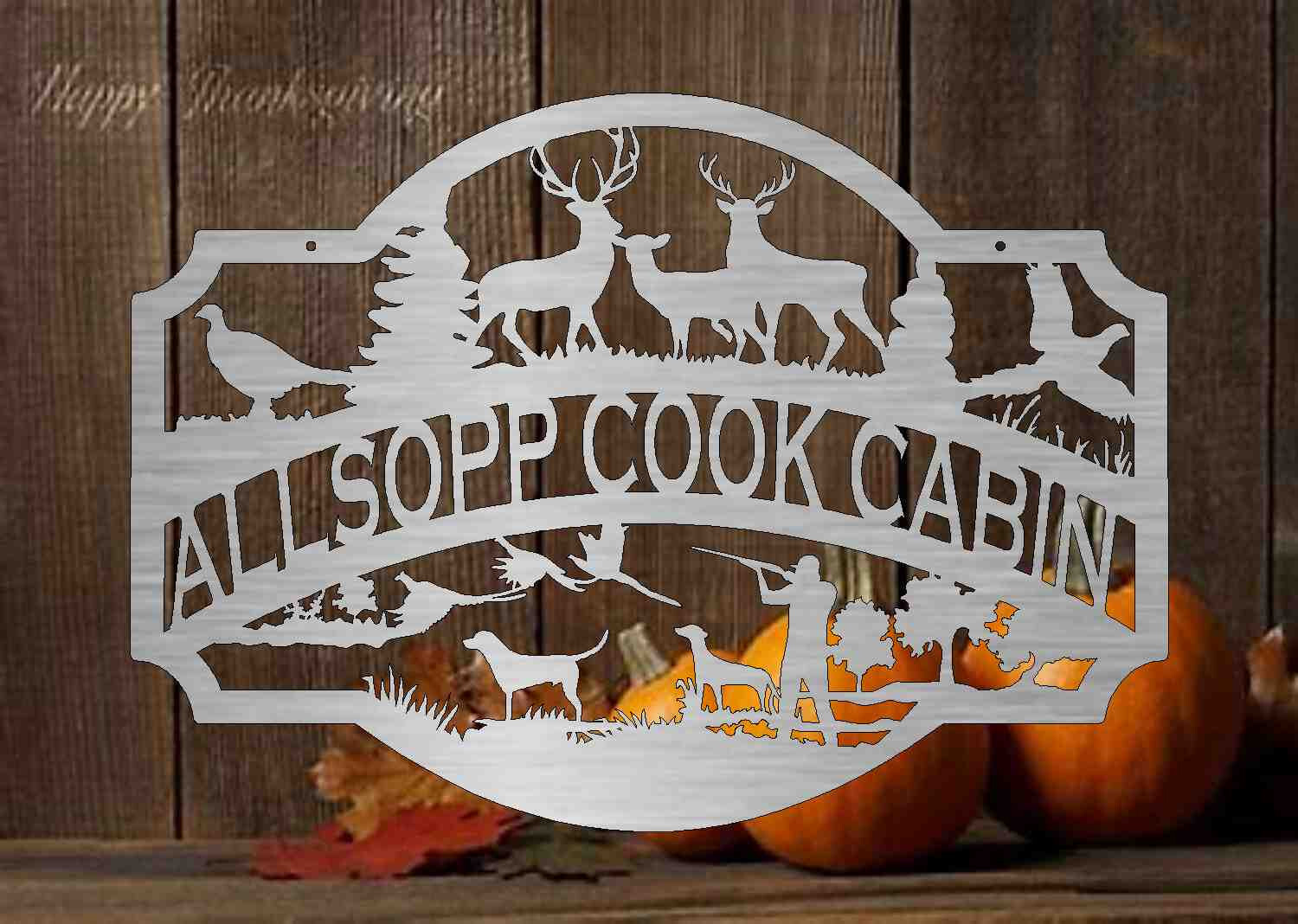 3ft Metal Sign with hunting scene customized with your name