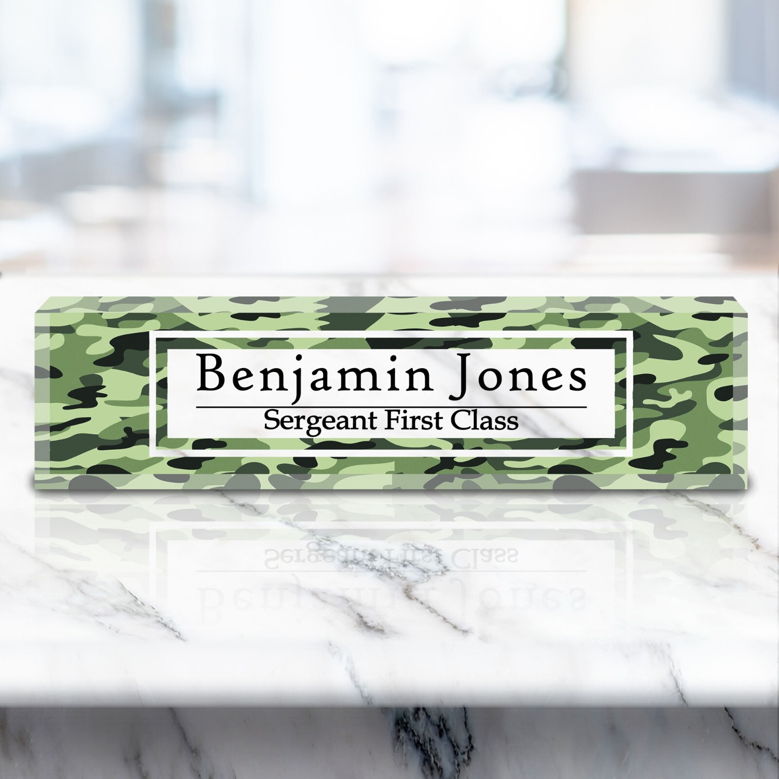 Personalized Name Plate for Desk Camouflage Patriotic Clear Acrylic Sign ACS79