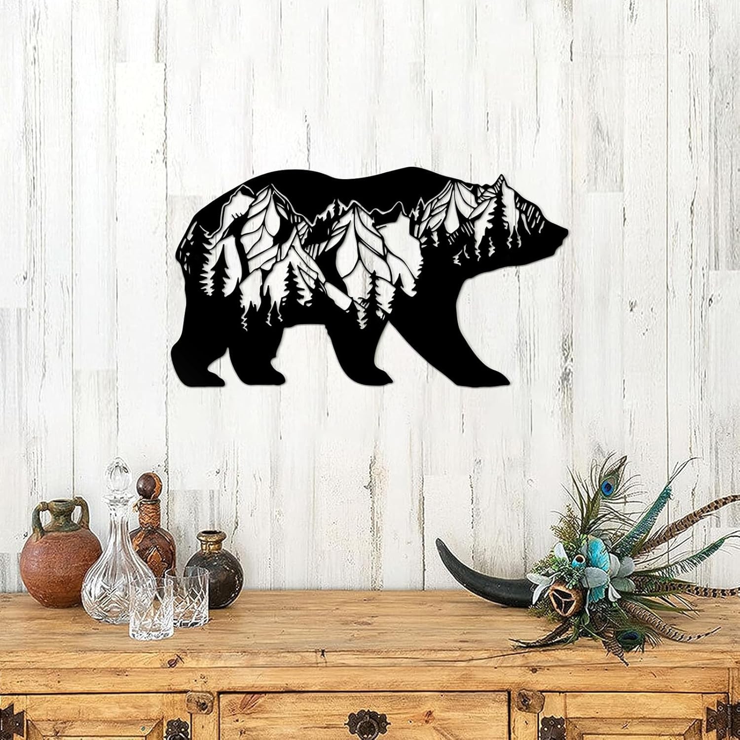 Metal Bear Wall Art Rustic Forest Wildlife Decor for Indoor Outdoor Use