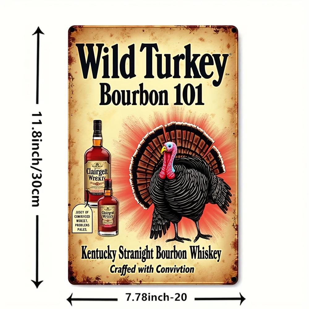 Vintage Wild Turkey Bourbon 101 Tin Metal Signs 8″x12″ – Rustic Iron Wall Decor