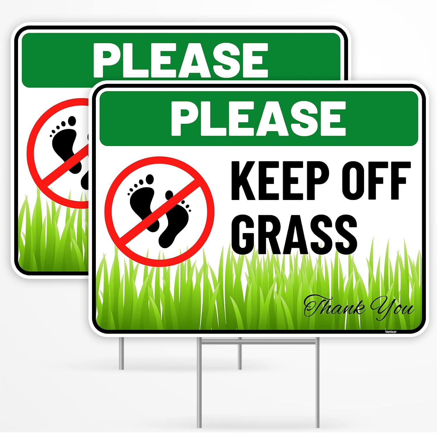 2PC Keep off Grass Sign with Stake, 12 Inches by 9 Inches – Corrugated Plastic –