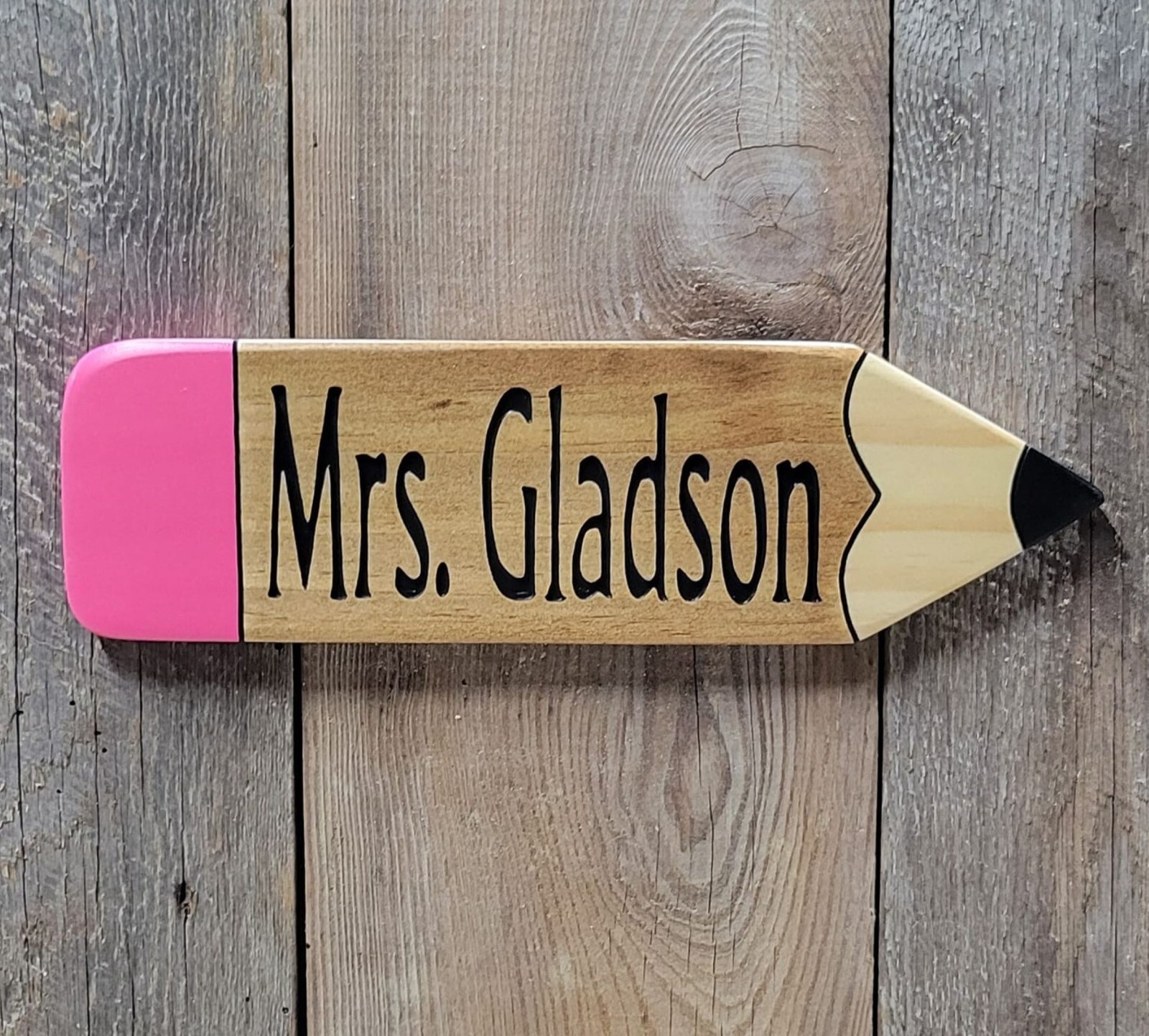 Personalized Teachers Wooden Pencil Name Plate or Door Carved Wooden Sign