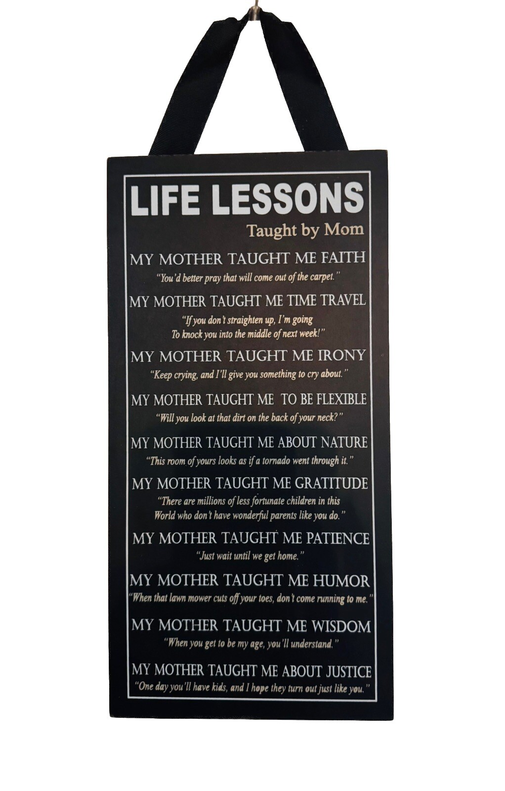Life Lessons Taught By Mom Plaque, 6.5 x 13 In. Adams Co Funny Mother Sayings