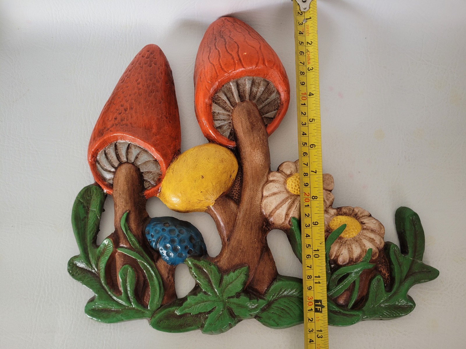 Vtg 70’s Retro Mushroom Chalkware Wall Plaque Cottagecore Kitche Design 12×14″
