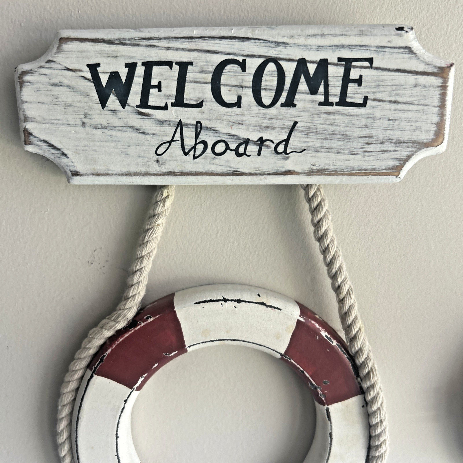 Coastal Beach Nautical Decor Welcome Aboard Life Ring & Anchor Life Ring