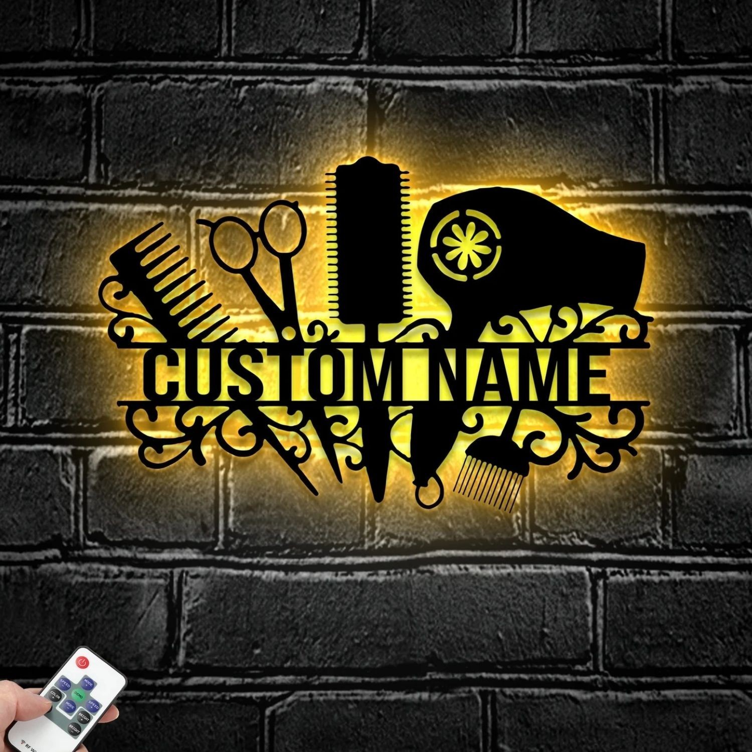 Personalized Hair Salon Metal Sign with LED, Custom Hair Stylist Name Decor