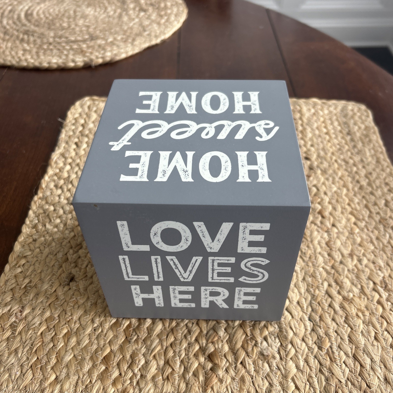Grey & Ivory Wooden 5” Square Paper Weight/Home Decor/Sign/Block
