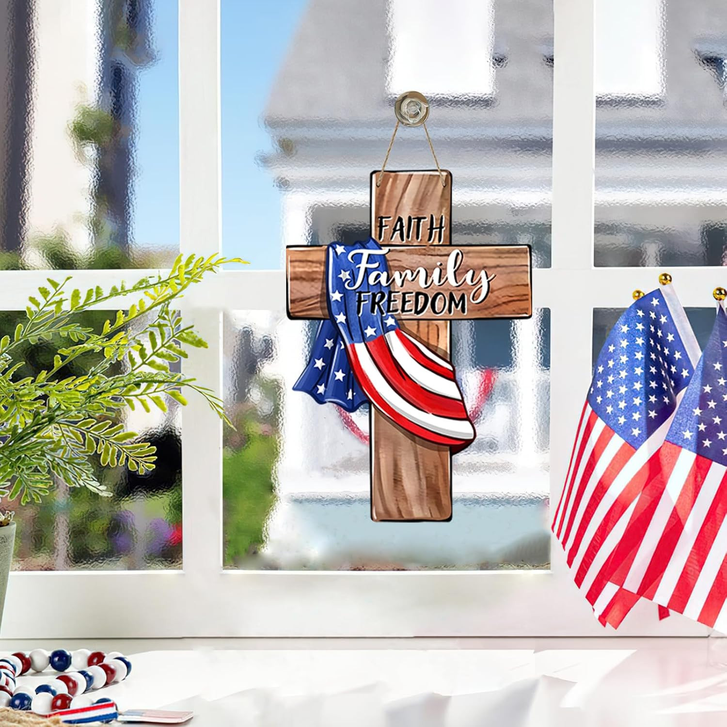 Memorial Day 4Th of July Cross Christian Front Door Sign, Patriotic America Reli