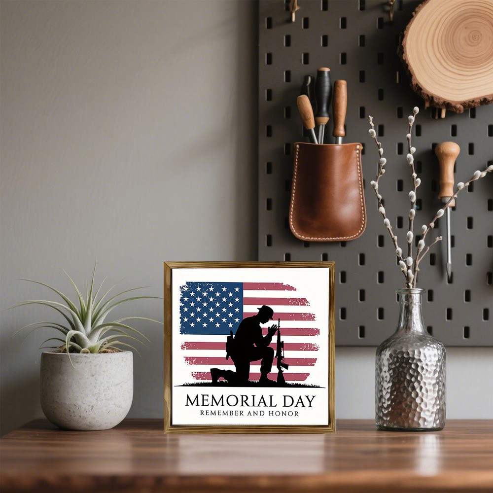 Memorial Day Remember And Honor Wooden Plaque Patriotic US Flag Decoration Gift