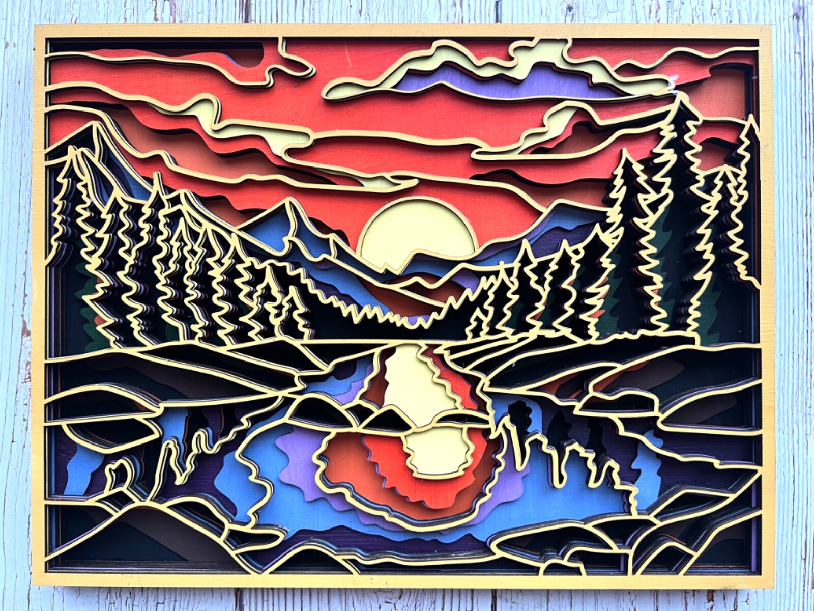 Sunset in mountains 3D picture Wooden wall art Christmas Present Birthday gift