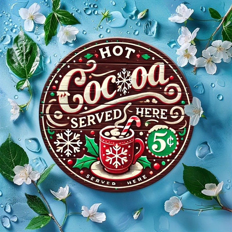 Room Decor Tin Metal Signs 8 X 8 Inches Christmas Sign for Hot Cocoa Coffee Bar