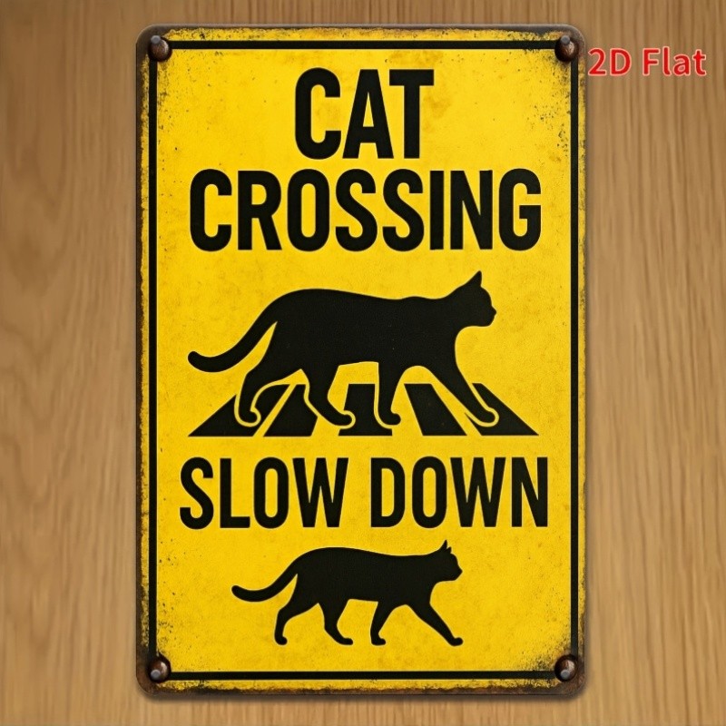 8×12 Inch Slow Down Cat Crossing Metal Sign Yellow Black Cat