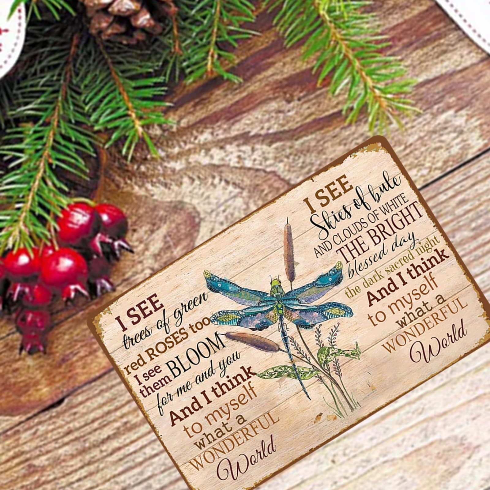 Dragonfly Metal Sign Tin Signs Garden Wall Art Decor Outdoor What A Wonderful…