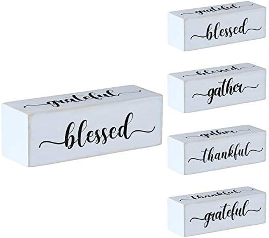 Four-Sided Wooden Block Decor Rustic Inspirational Tabletop Sign with Blessed, G