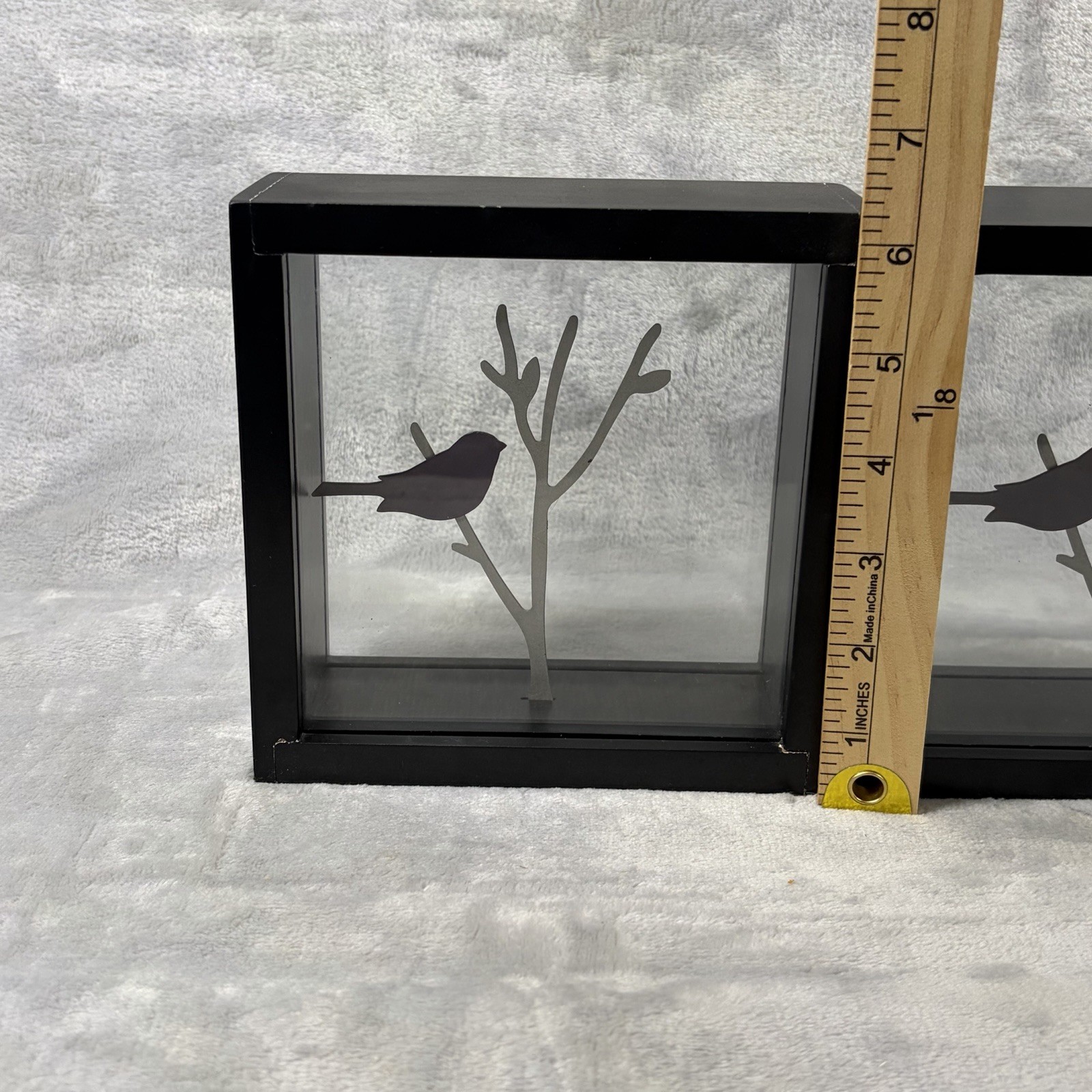 Bird Silhouette Shadow Box Decor Set of 3 Black Frame Glass Branch Modern
