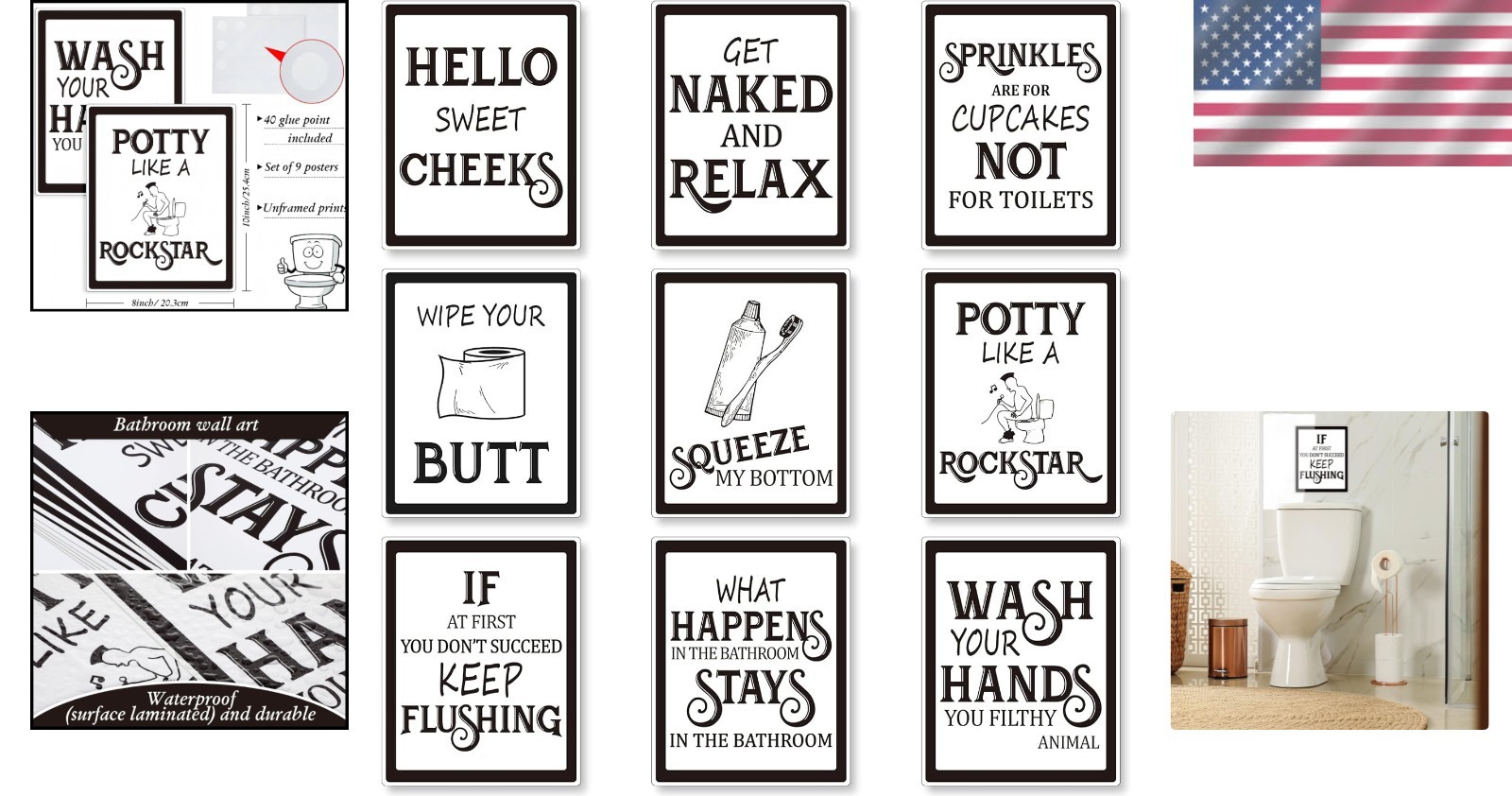 8×10 Unframed Bathroom Wall Prints – Vintage Quotes for Uplifting Spaces