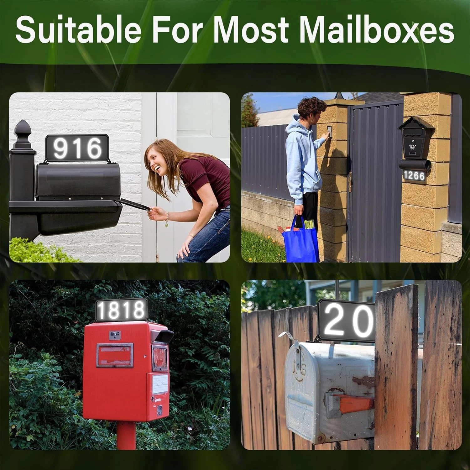 Metal Mailbox Address Plaques – Reflective House Number Plaque for Outside, Doub