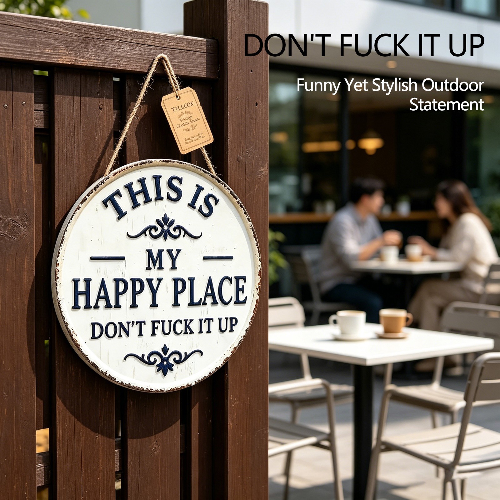 This Is My Happy Place Vintage Metal Sign, Round Wall Decor for Home & Garden