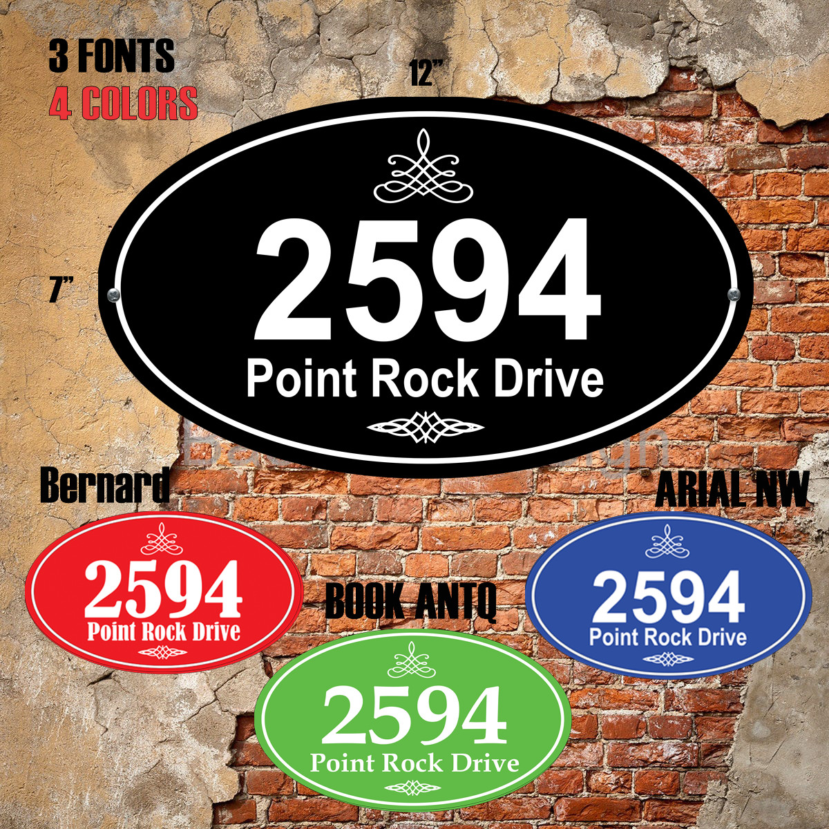7×12 in oval house address signs, Personalized, number and address