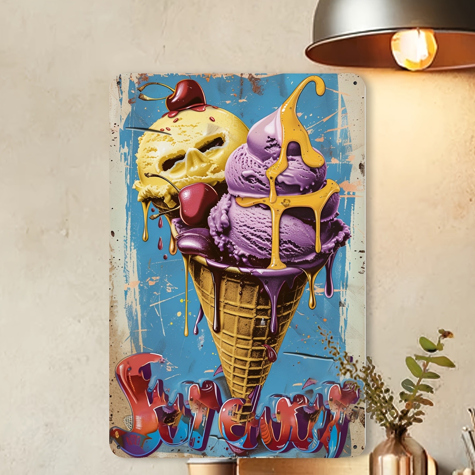 One Piece Vintage Ice Cream Metal Tin Sign – Nostalgic Dessert Design – Suitable