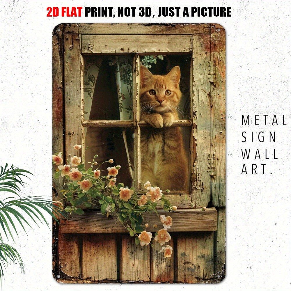 Retro Garden Metal Signs Wall Art Kitty Cat Lover Farmhouse Decor Floral Rustic