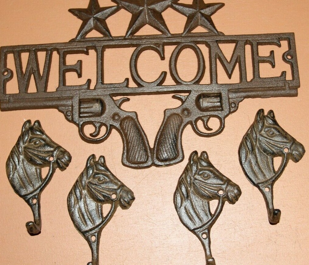 Texas Cowboy Ranch Wall Hooks / Western Welcome – 5 items