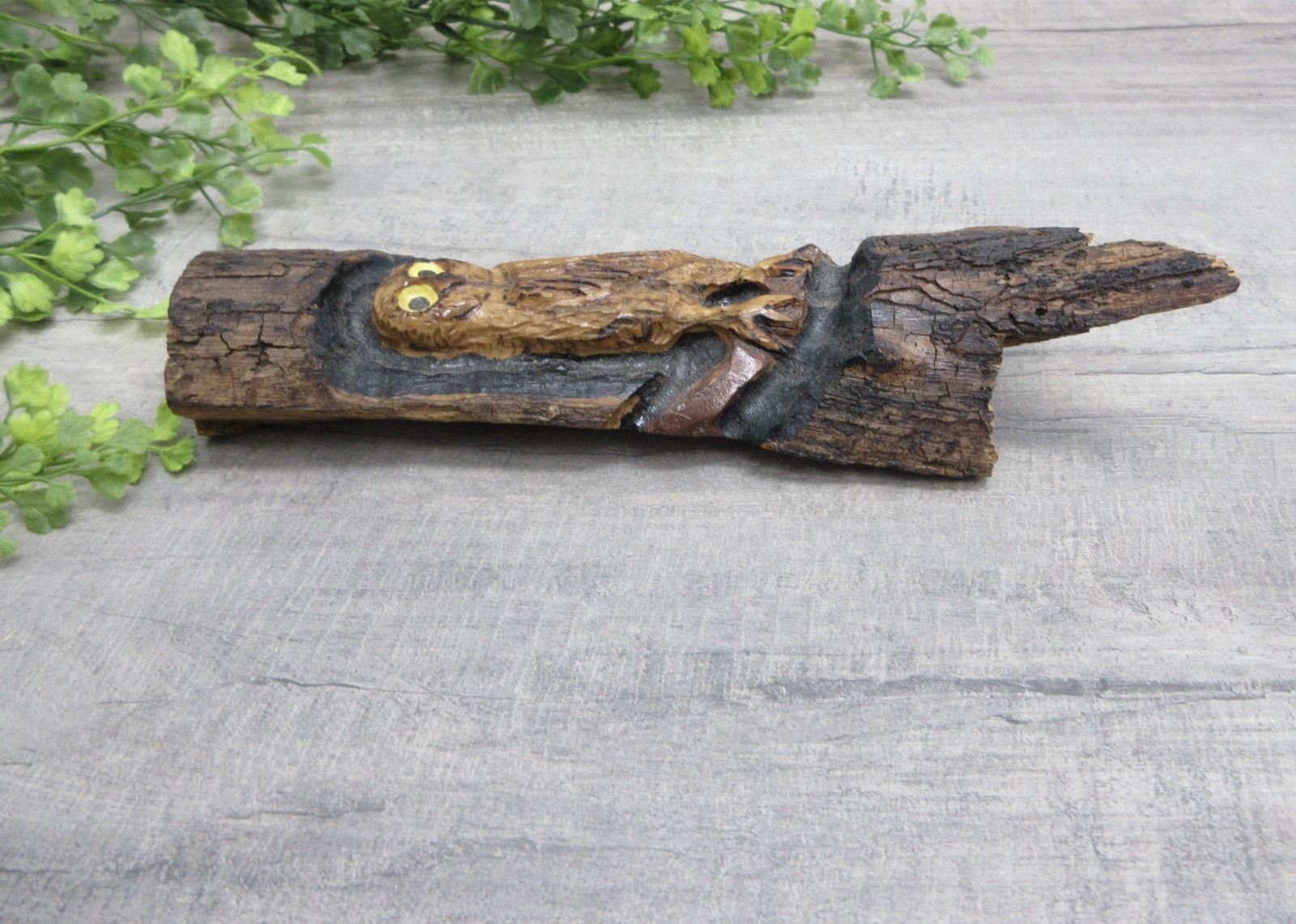 Hand Carved Owl Natural Wood Wall Hanging Decor Rustic Primitive Art Woodland