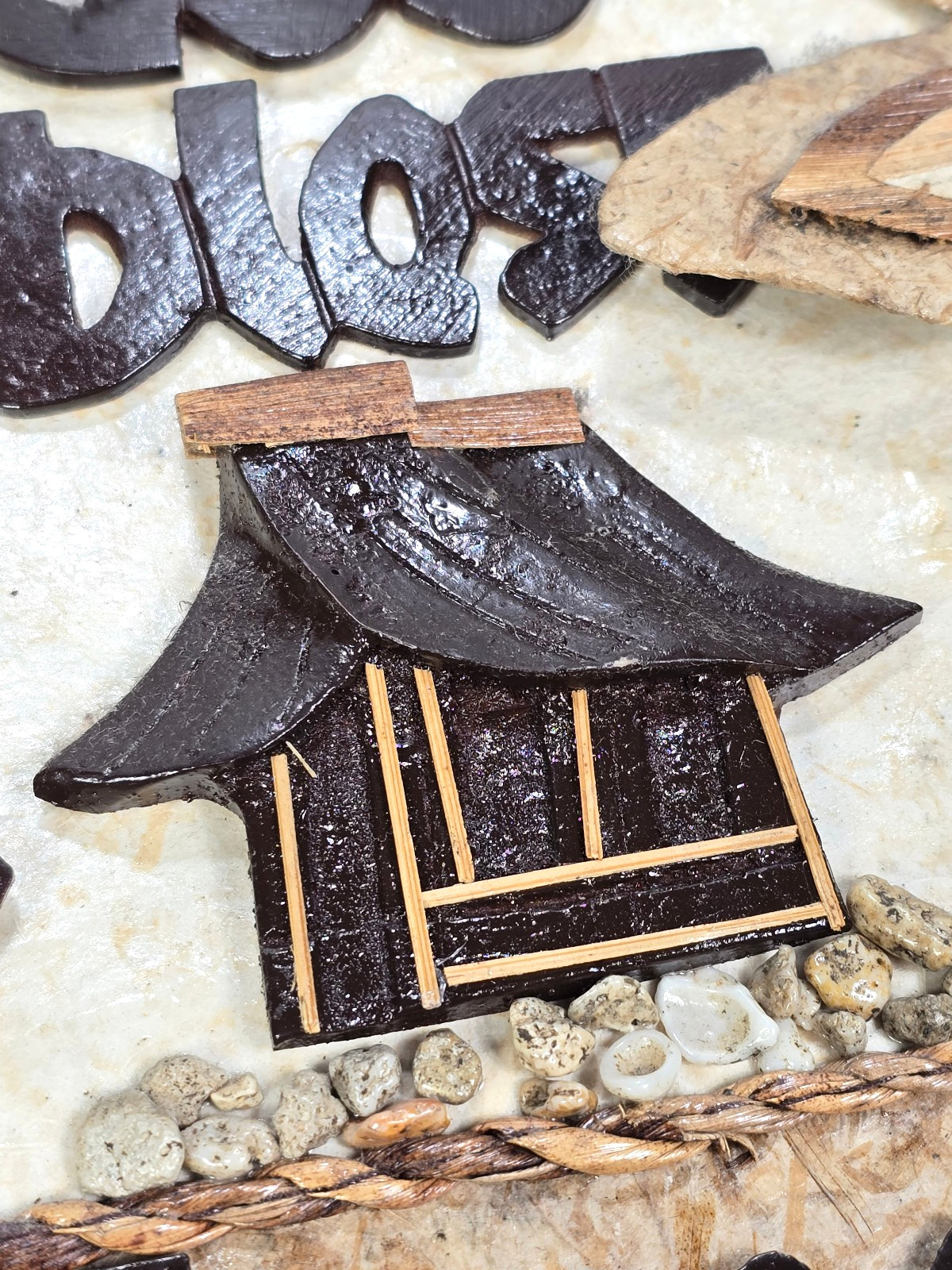 Aloha Hawaii God Bless Our Home Natural Handmade Paper Butterfly Rattan Plaque