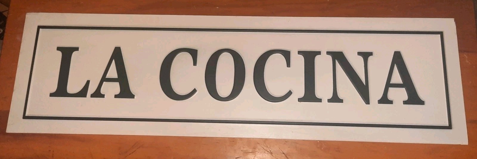 LA COCINA Wooden Kitchen Sign, White/Black, Rectangular Horizontal Letters