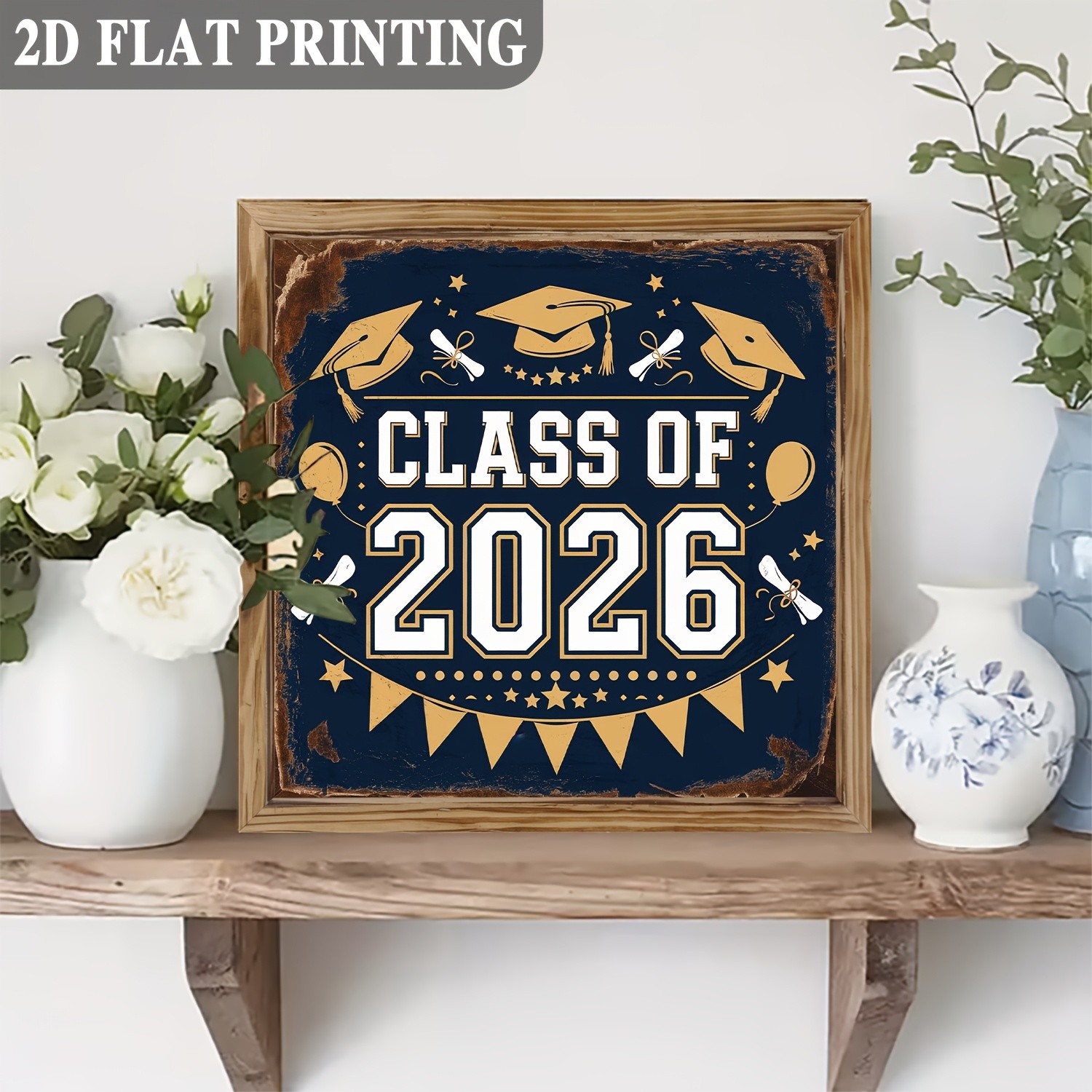Rustic Class Of 2026 Wooden Plaque Graduation School Grad Cap Wall Decor Gift