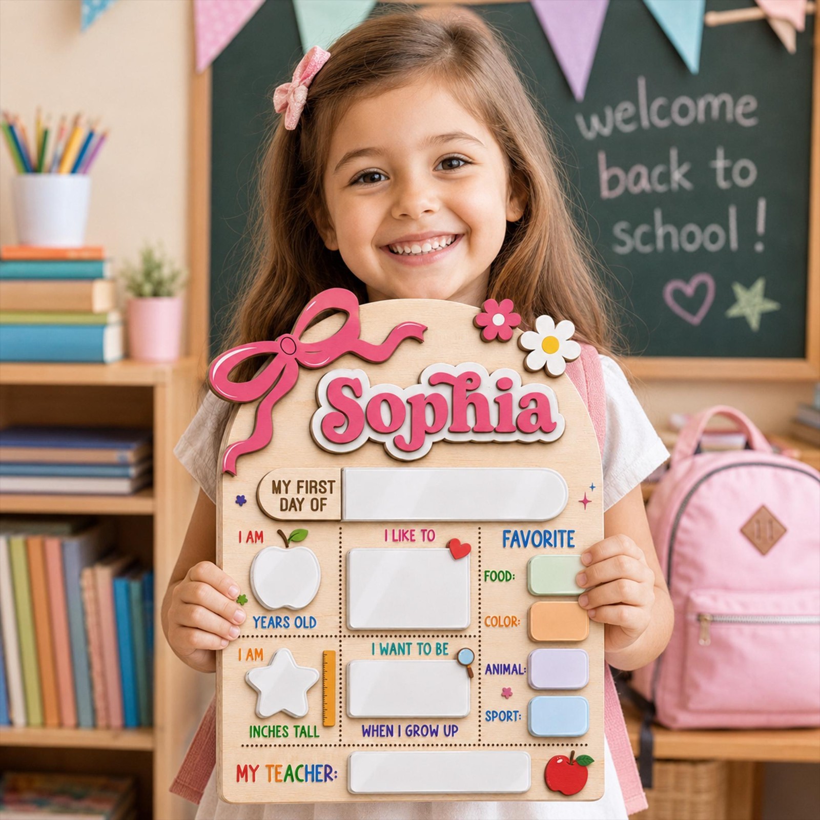Custom First & Last Day School Sign, Reusable Dry Erase Name Board