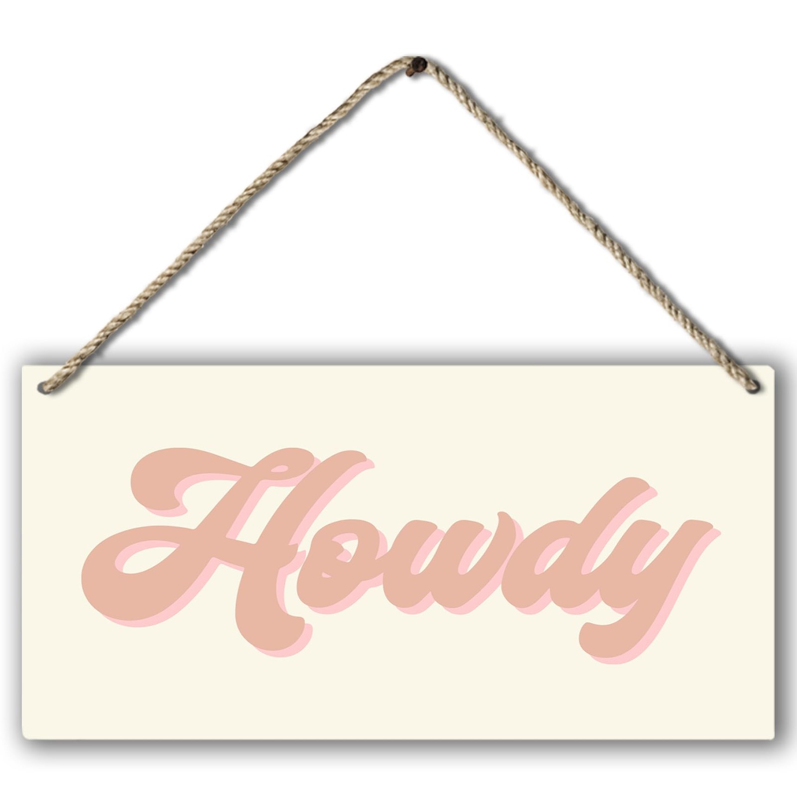 Western Howdy Pink Beige Preppy Boho Printed Wood Plaque Sign Wall Hanging,Ru…