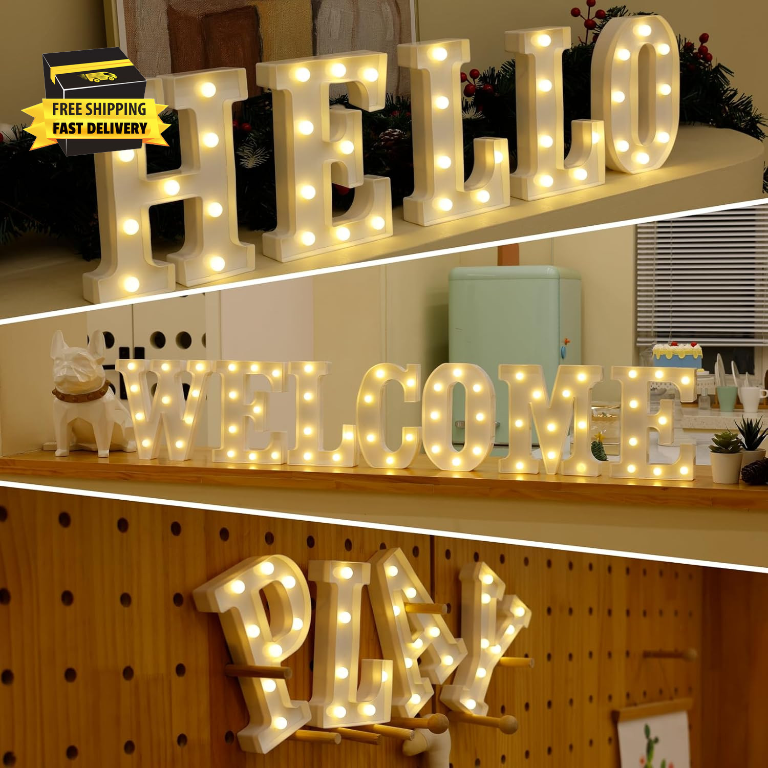 LED Marquee Sign Light up Letters, Alphabet Light up Letters Sign, Battery Power