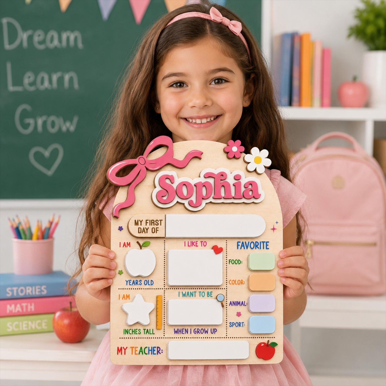 Custom First & Last Day School Sign, Reusable Dry Erase Name Board