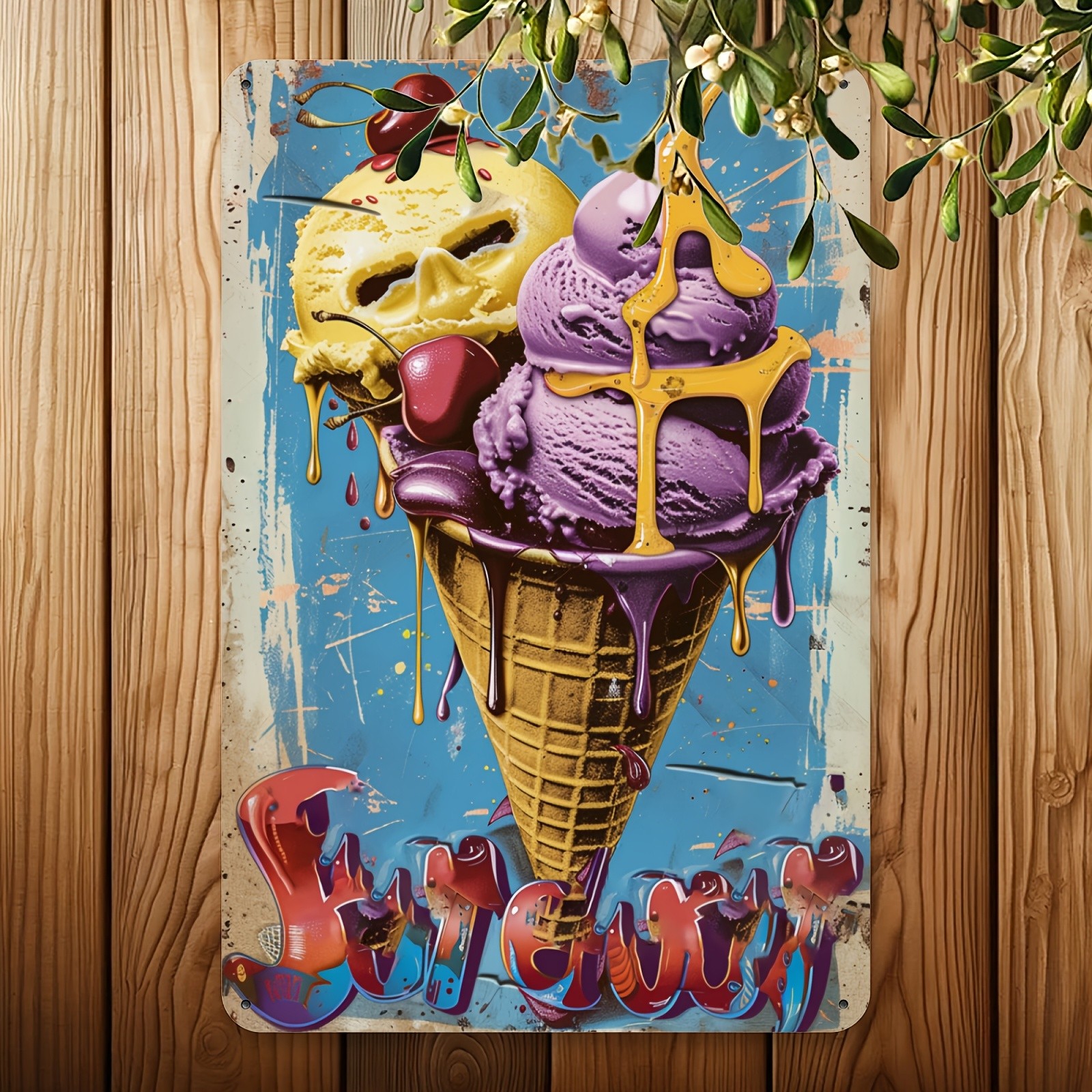 One Piece Vintage Ice Cream Metal Tin Sign – Nostalgic Dessert Design – Suitable