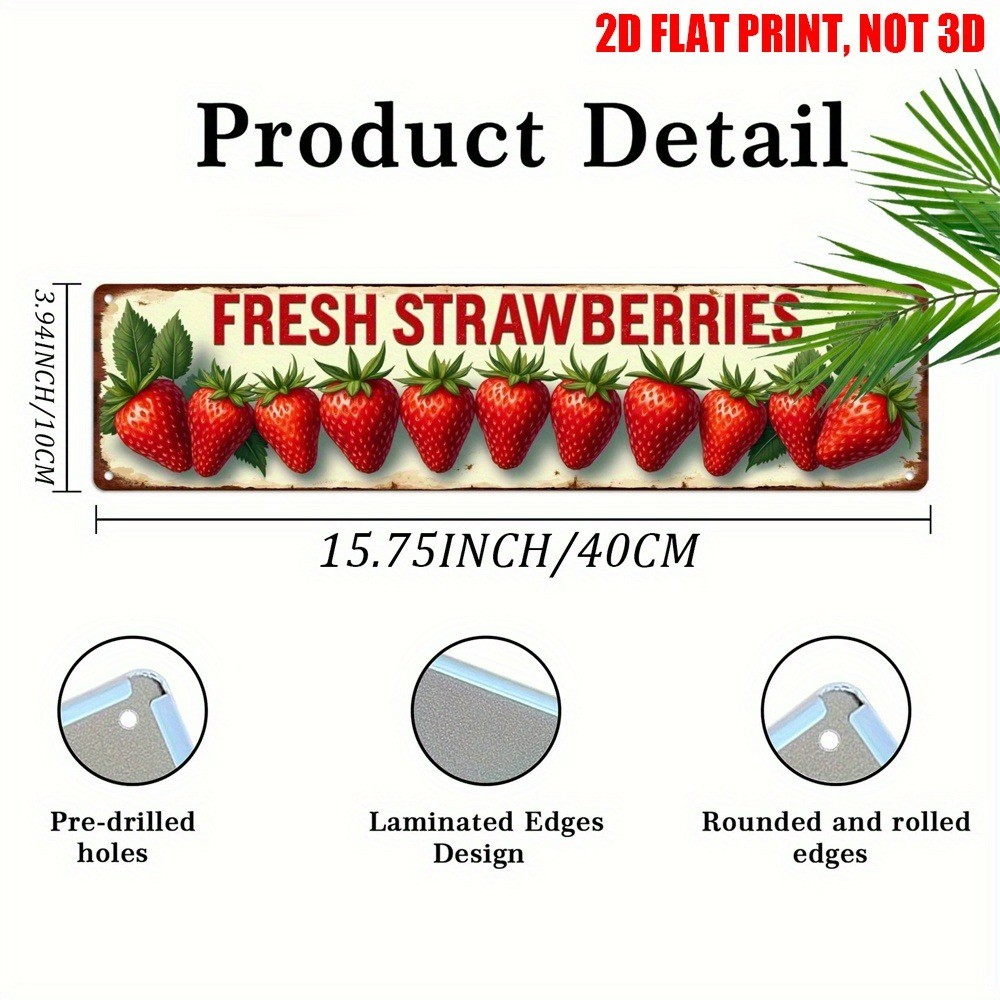 Tin Signs Fresh Strawberries 16×4 Rustic Garden Metal Decor Kitchen Cottage Farm