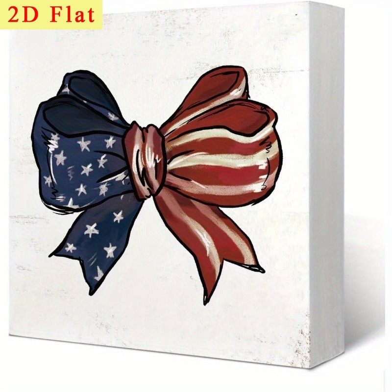 Red White Blue Bow USA Wooden Box Sign 4th of July Patriotic Farmhouse Decor